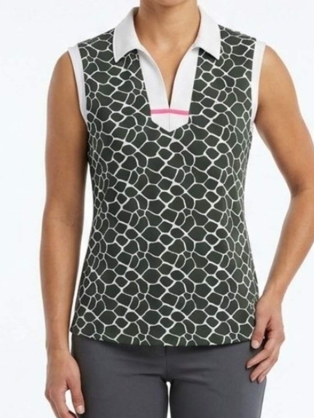 Jofit Golf Polo Womens Olive Green White Giraffe Print Pickleball Preppy XXL